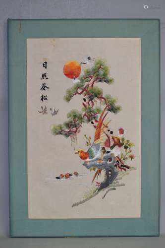 Chinese Embroidery of Cedar and Birds