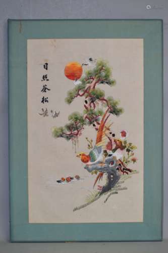 Chinese Embroidery of Cedar and Birds