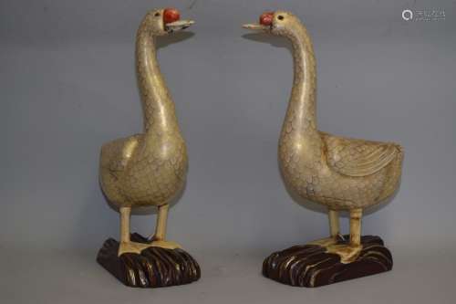 Pr. of Chinese Gilt Lacquer over Wood Goose