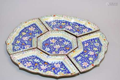 Set of 19th C. Chinese Enamel over Bronze Snack Plates
