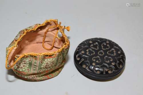 19th C. Chinese Black Cinnabar Carved Seal Ink Box