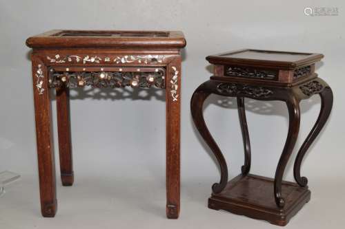 Chinese Hongmu Carved Stand and Stool