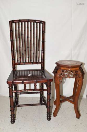 Chinese Hongmu Carved Chair and Stool