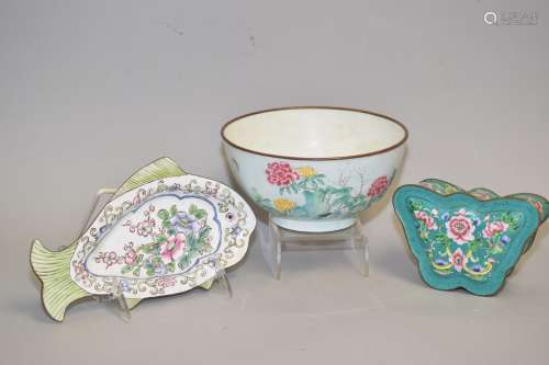 Three 19-20th C. Chinese Enamel over Bronze Ware