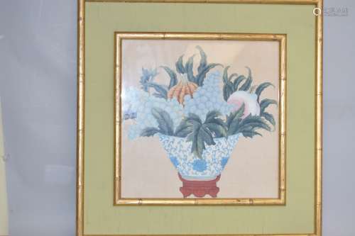 19th C. Chinese Study Object Watercolor on Silk