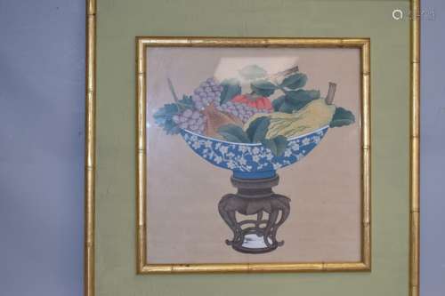 19th C. Chinese Study Object Watercolor on Silk