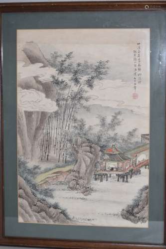 Chinese Qing Style Watercolor Painting, Wang Yun Mark