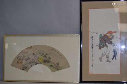 Two Chinese Figures Watercolor Paintings