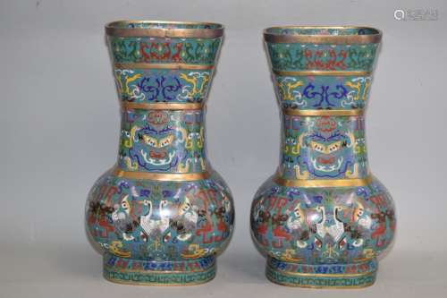 Pr. of 19-20th C. Chinese Cloisonne Zun Vases