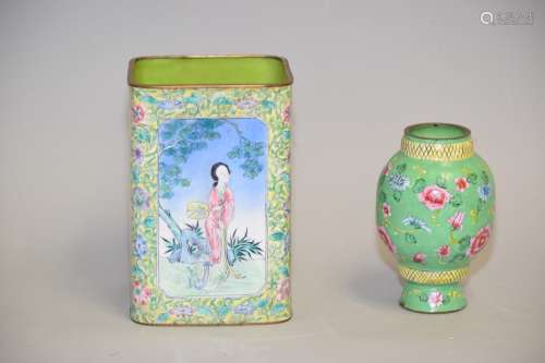 Two 19-20th C. Chinese Enamel over Bronze Ware