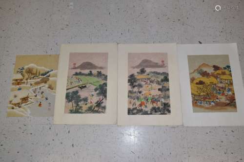 Four 19-20th C. Korean Watercolor Paintings