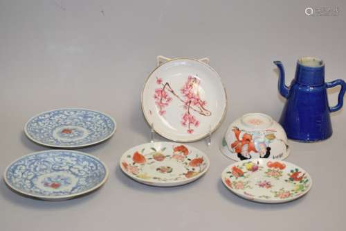 Seven 19-20th C. Chinese B&W, Famille Rose Wares