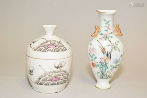 Late Qing Chinese Famille Rose Hanging Vase and Soup Bowl