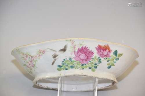 19th C. Chinese Famille Verte Offering Bowl, Signed