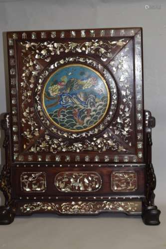 19th C. Chinese Mother-of-Pearl Hongmu Table Screen