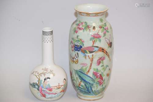 Two 19-20th C. Chinese Famille Rose Vases