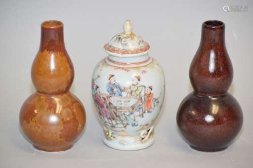 18th C. Chinese Export Famille Rose Jar and Two Gourd Vases