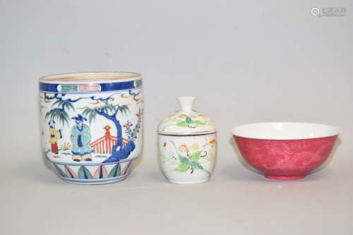 Three 19-20th C. Chinese Porcelain Ware