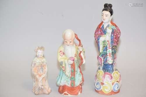 Three Chinese Pottery/Famille Rose Porcelain Figures