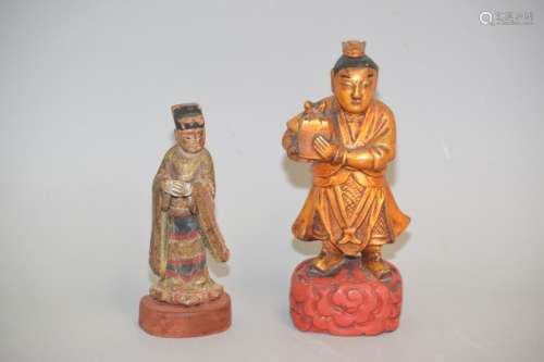 Two Ming/Qing Chinese Wood Carved Figures