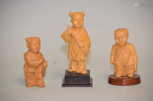 Three Chinese Huangyang Wood Carved Children