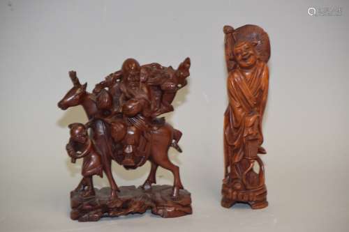 Qing Chinese Longan Wood Carved Shoulao and Huangyang Carving