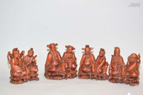 19-20th C. Chinese Huangyang Carved Eight Deities