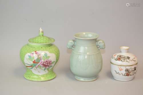 Three 19-20th C. Chinese Famille Rose Jars