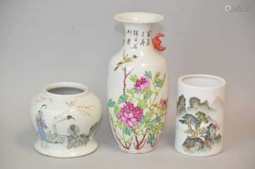 Three 19-20th C. Chinese Famille Rose Porcelain Ware