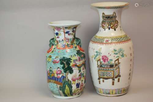 Two 19-20th C. Chinese Famille Rose Vases