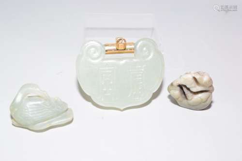 Three 19-20th C. Chinese Jade Carved Amulets