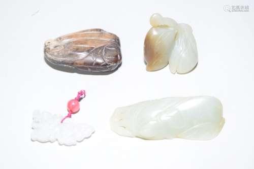 Four 19-20th C. Chinese Jade Carved Amulets