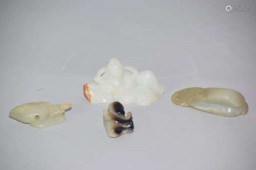 Four Chinese Jade Carved Amulets