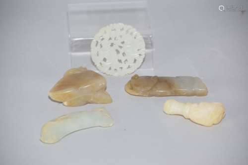 Five Chinese Jade Carved Amulets