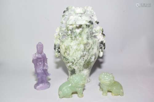 Four Chinese Jade/Purple Quartz Carved Figures