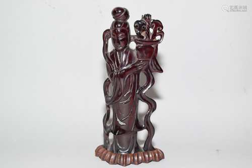 19th C. Chinese Amber Carved Guanyin Figure