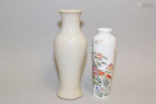 Chinese Famille Rose and 19th C. Faux Ge Glaze Vase