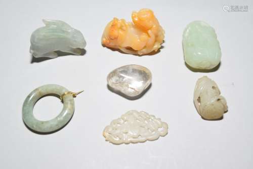Six Chinese Jade and Jadeite Carved Amulets