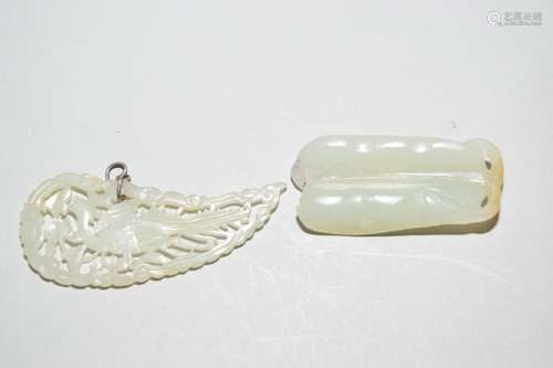 Two 19th C. Chinese Jade Carved Amulets