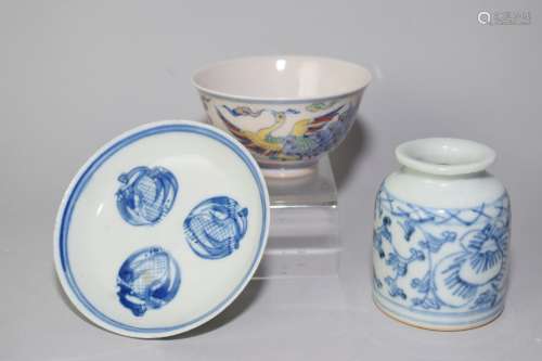 Three Qing Chinese Porcelain Wares