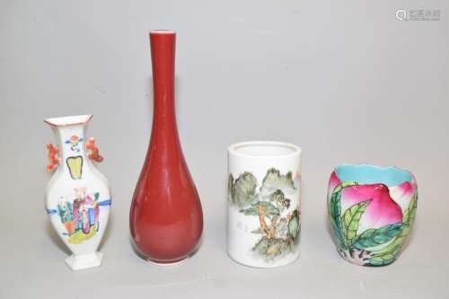 Four 19-20th C. Chinese Porcelain Vases and Brush Pots
