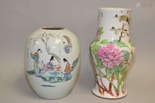 19th C. Chinese Famille Verte Vase and Jar