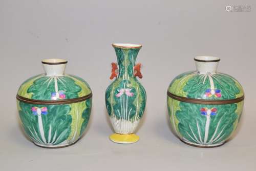 Group of 19th C. Chinese Famille Rose Cabbage Wares