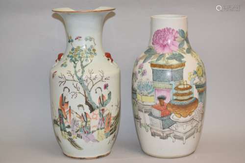 Two 19th C. Chinese Famille Verte Vases