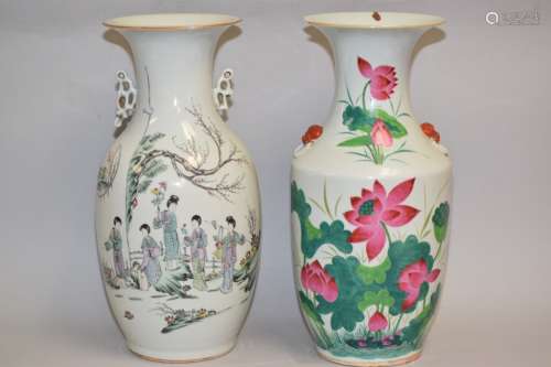 Two 19th C. Chinese Famille Rose Porcelain Vases