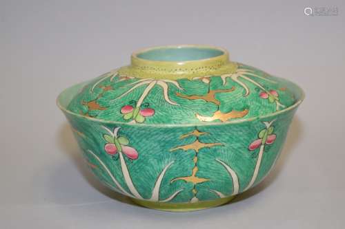 19th C. Chinese Export Cabbage Turquoise Glaze Bowl
