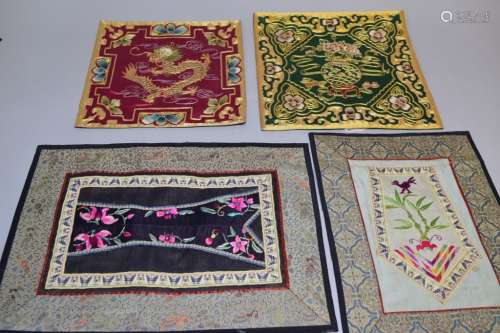 Two Chinese Gold Thread Embroideries and Two Embroideries