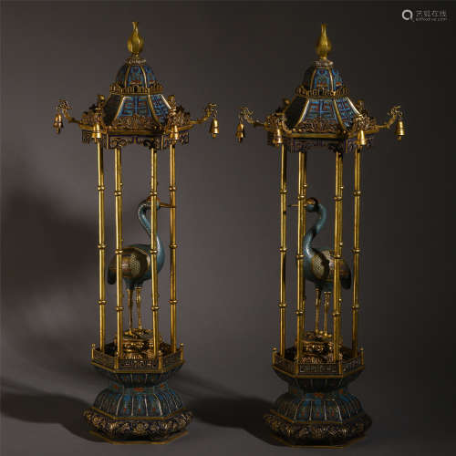 A PAIR OF CHINESE CLOISONNEGILT BRONZE BUDDHIST NICHE TOWER