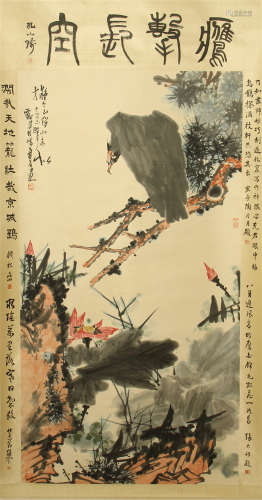 A CHINESE SCROLL PAINTING OF EAGLE ON THE TREE SIGNED BY PAN TIANSHOU