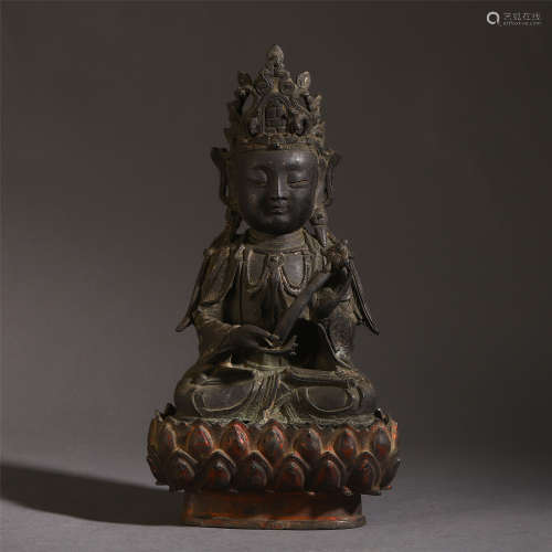 CHINESE ANCIENT BRONZE CARVED SEATED BUDDHIST